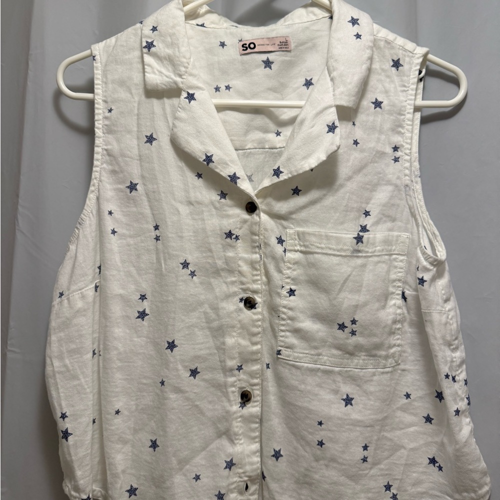 SO White Button-Up with Blue Stars